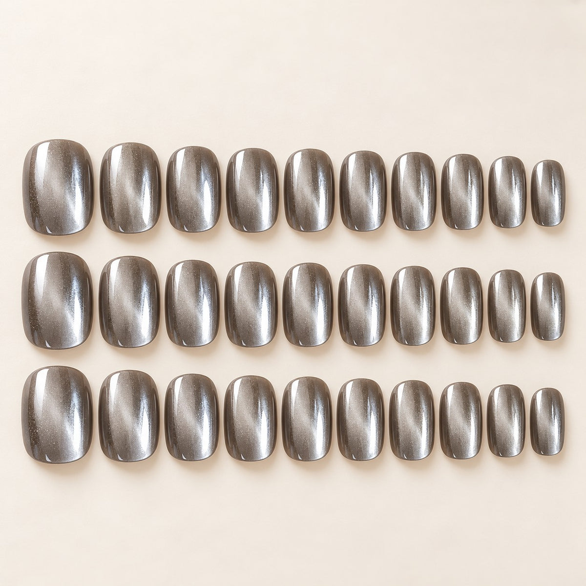 Glazed Smoky Grey Chrome Press-On Nails 30 pcs