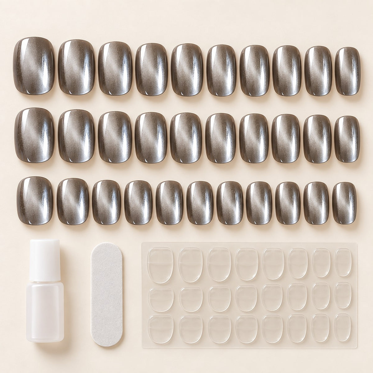 Glazed Smoky Grey Chrome Press-On Nails 30 pcs - view 2