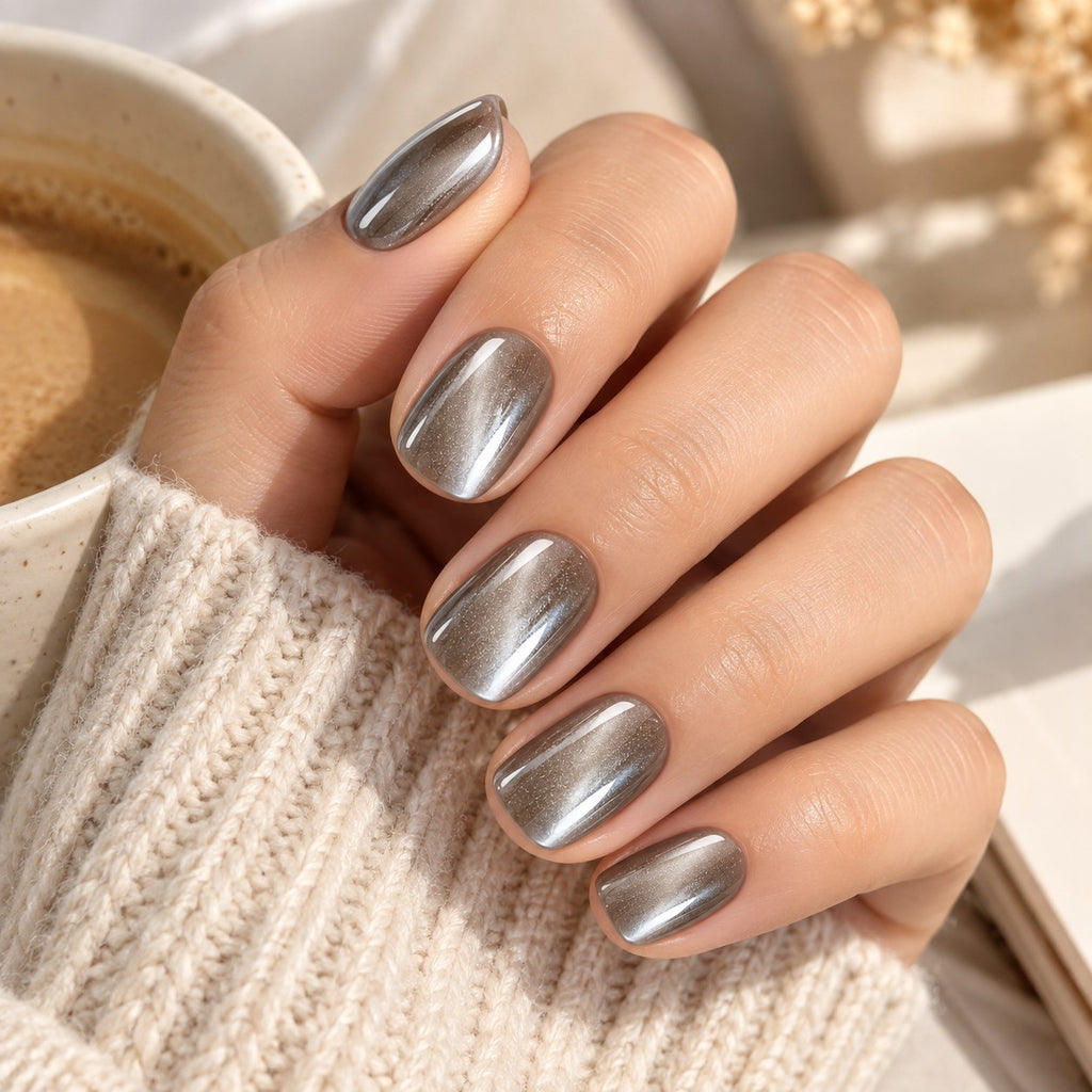 Glazed Smoky Grey Chrome Press-On Nails 30 pcs - view 3