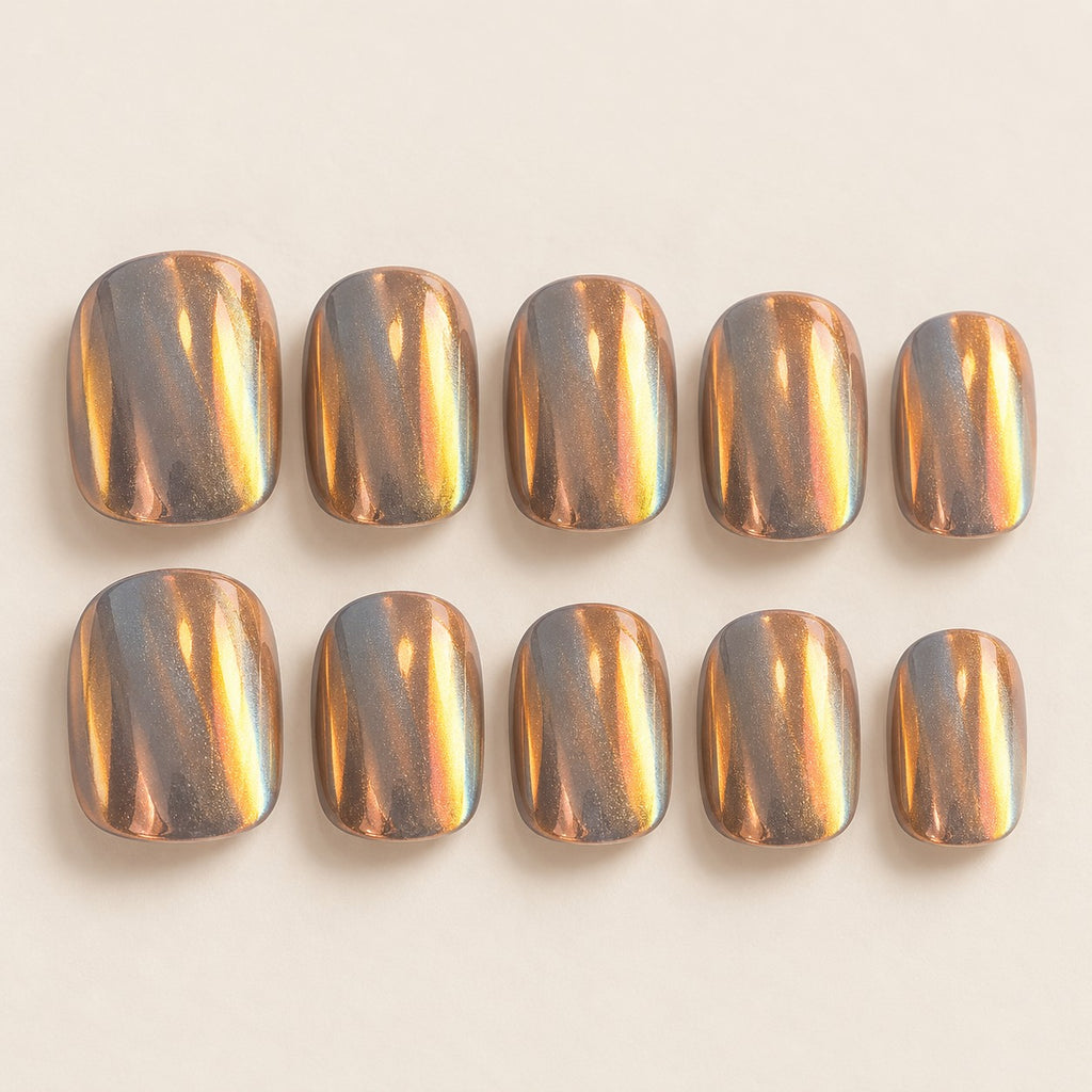 Glazed Sunset Chrome Press-On Nails 30 pcs