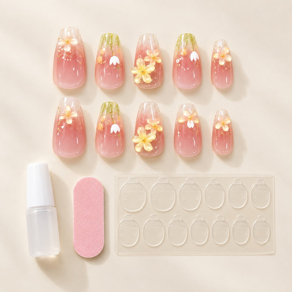 Golden Bloom Pink-Yellow Jelly Shine Press-On Nails 10 pcs - view 3