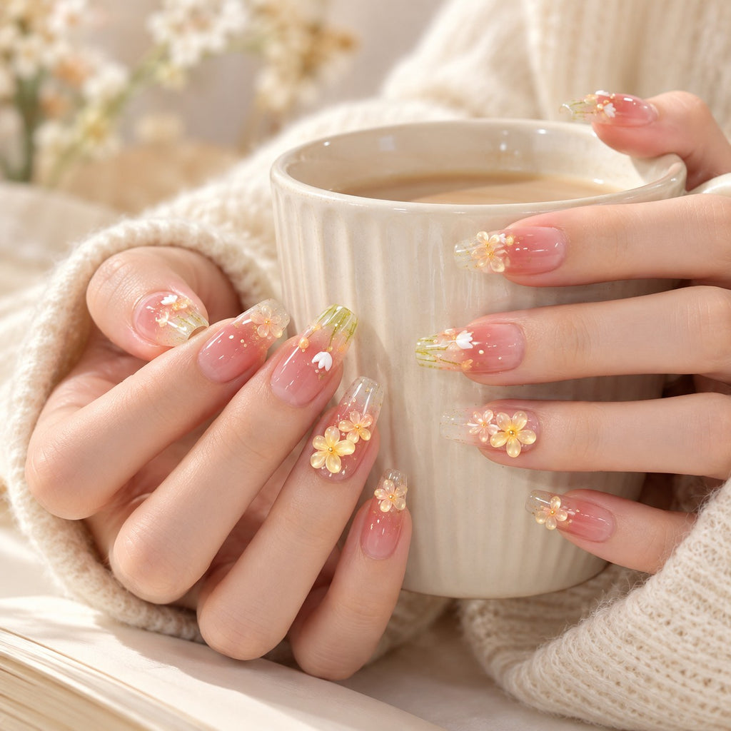 Golden Bloom Pink-Yellow Jelly Shine Press-On Nails 10 pcs - view 4