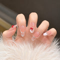 Hibiscus Valley Pink Jelly Red Bow 3D Floral Press-On Nails 10 pcs