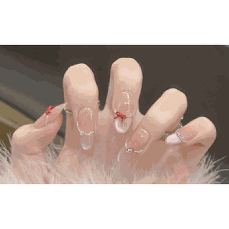 Hibiscus Valley Pink Jelly Red Bow 3D Floral Press-On Nails 10 pcs - view 2