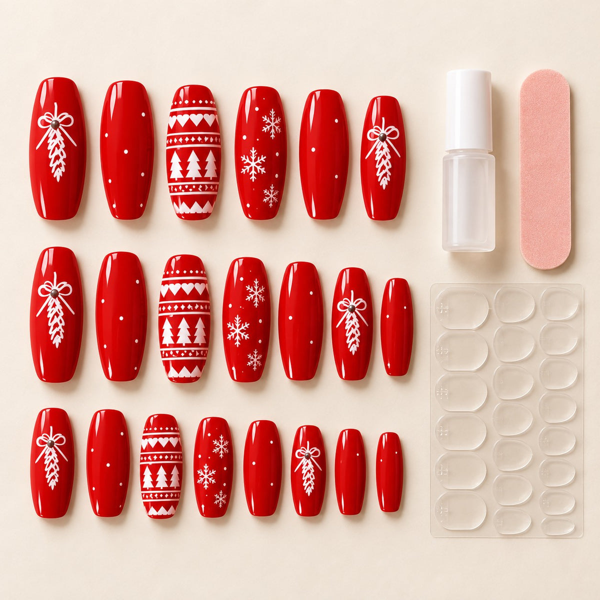 Long Coffin Red Christmas Snowflake Press-On Nails 24 pcs - view 3