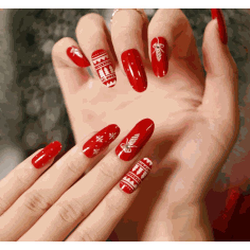 Long Coffin Red Christmas Snowflake Press-On Nails 24 pcs - view 2