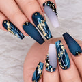 Luxe Blue Gold Foil 3D Matte Press-On Nails 24 pcs