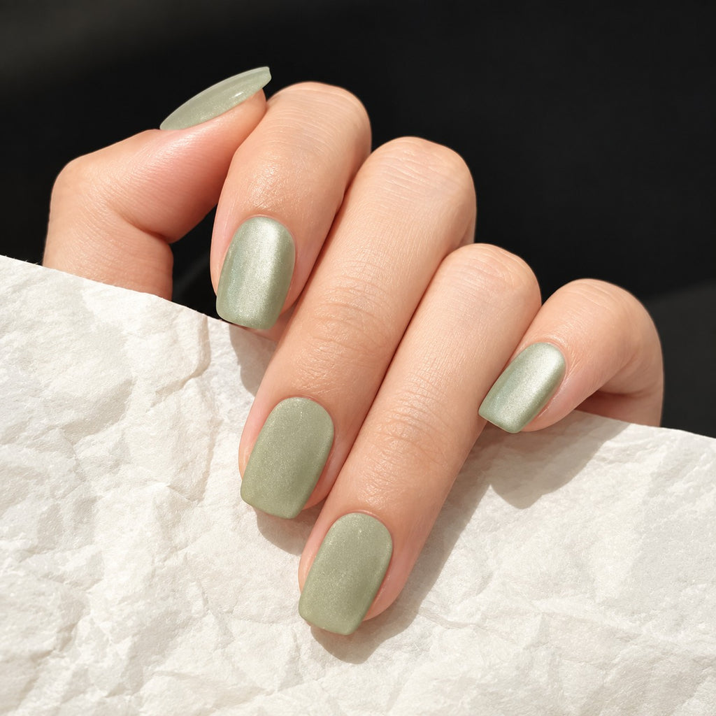 Matcha Velvet Cat-Eye Press-On Nails 30 pcs