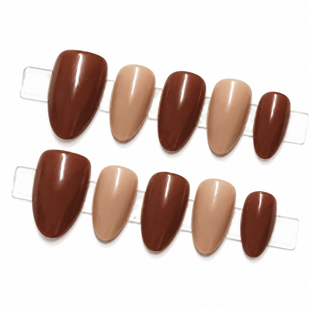Mocha Latte Glossy Spark Luxury Press-On Nails 30 pcs