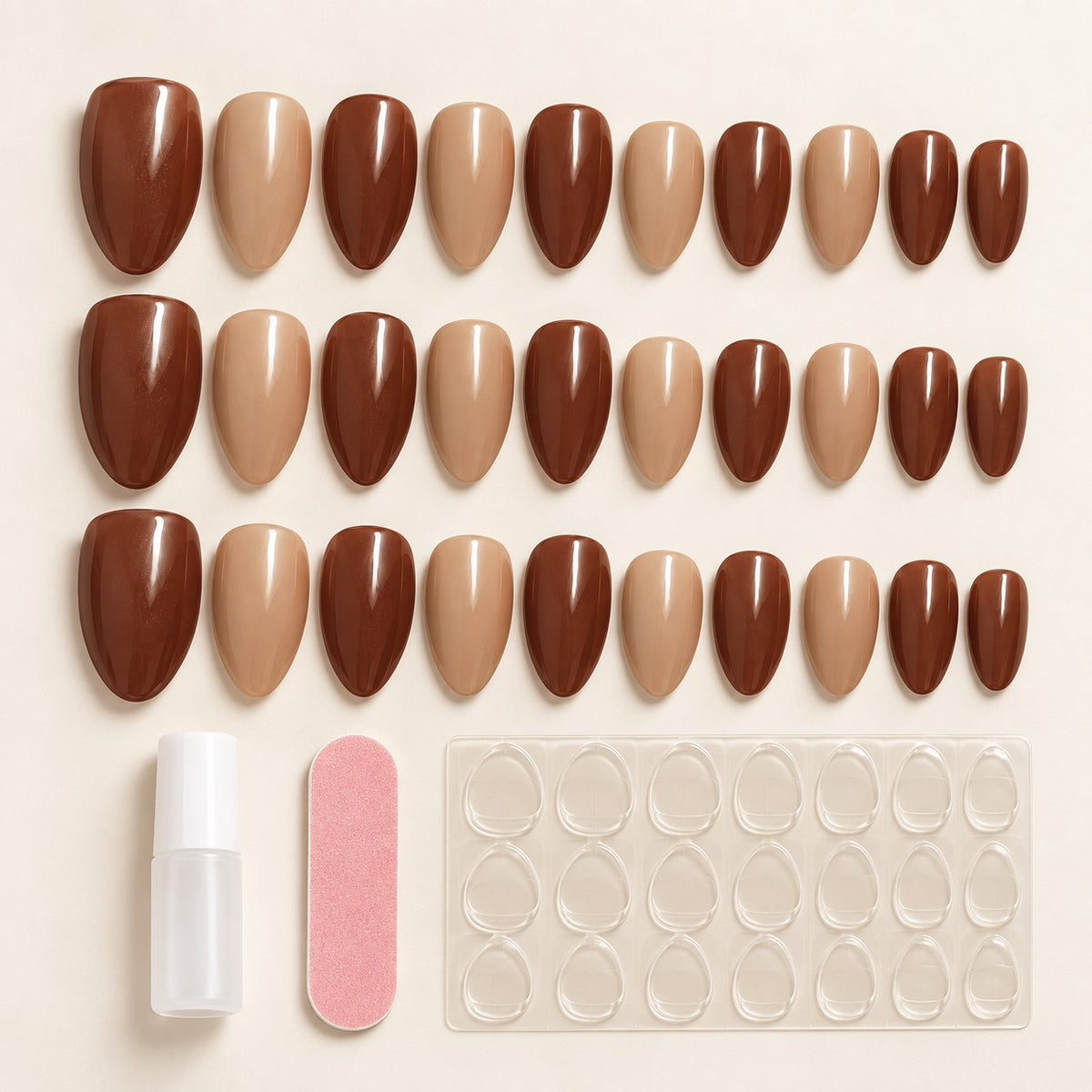 Mocha Latte Glossy Spark Luxury Press-On Nails 30 pcs - view 3