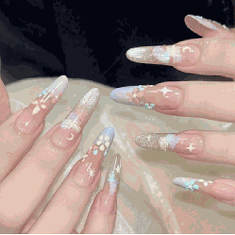 Monet Garden Long Coffin Lavender Mix 3D Glitter Press-On Nails 10 pcs - view 2
