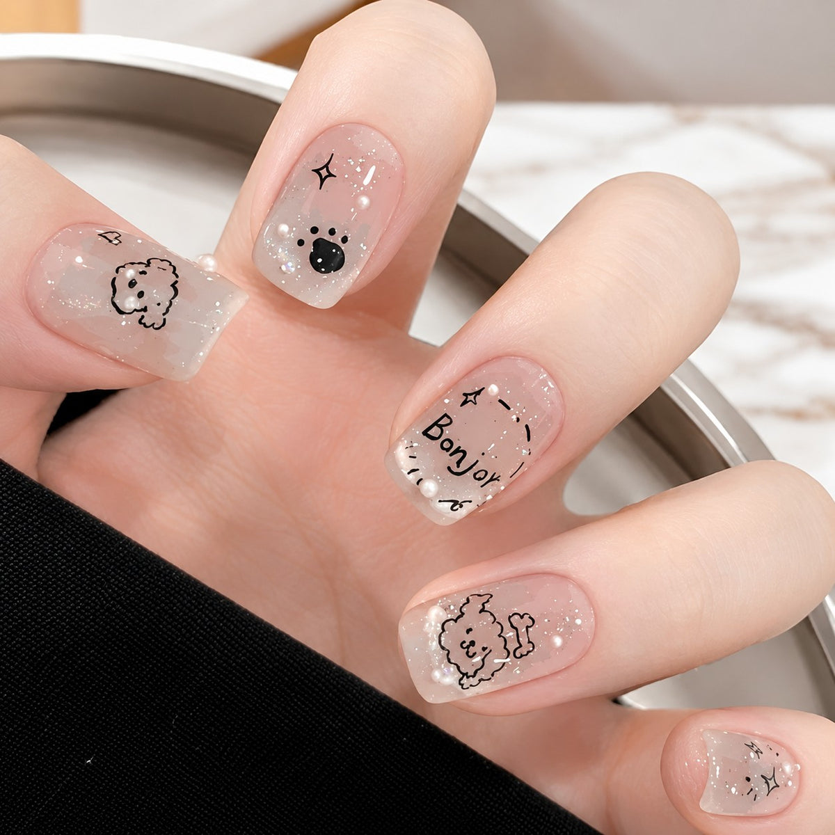 Pearl Puppy Grey Jelly Glow Press-On Nails 10 pcs