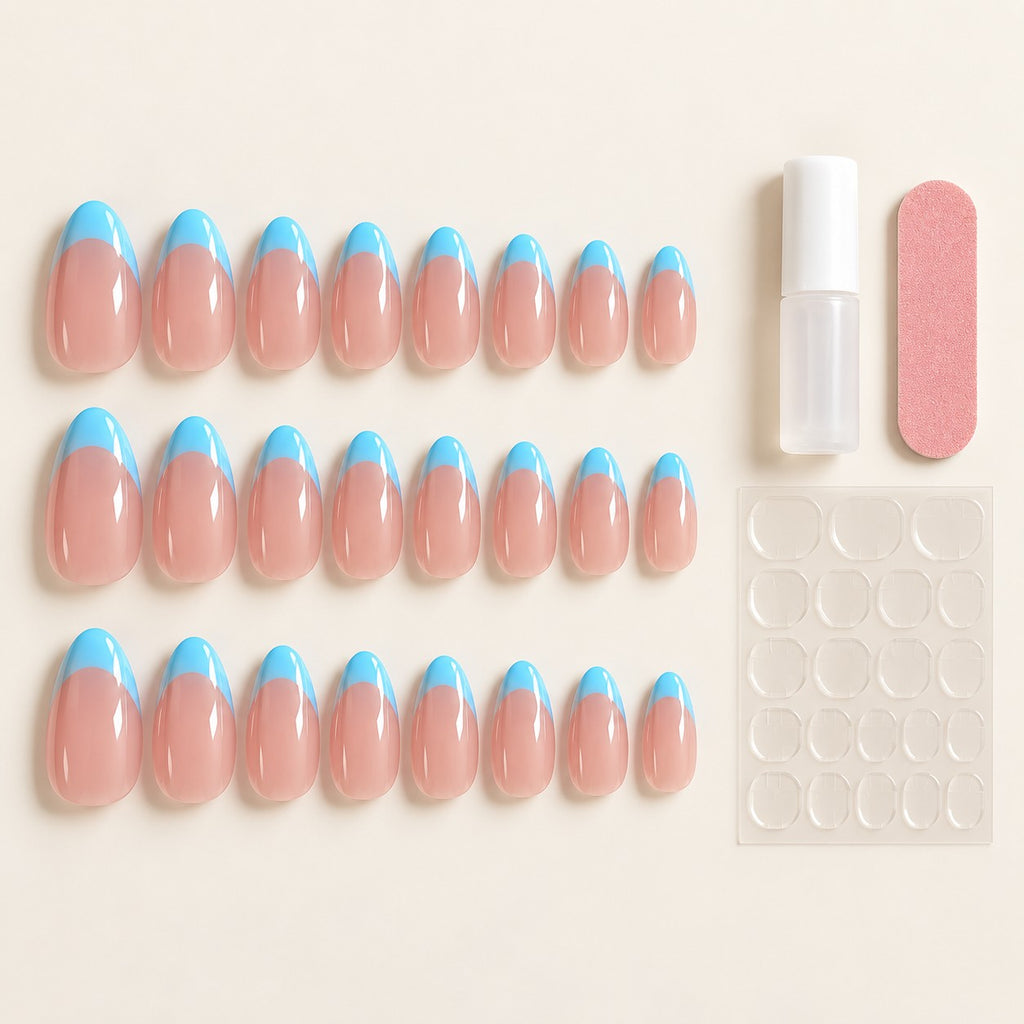 Pink-Blue Ombre Medium Oval Glossy Press-On Nails 24 pcs - view 3