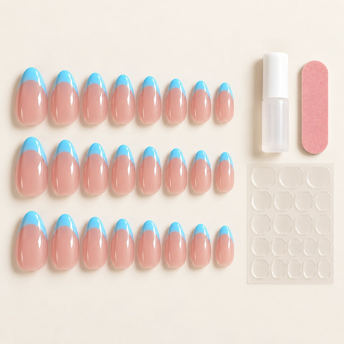 Pink-Blue Ombre Medium Oval Glossy Press-On Nails 24 pcs - view 3