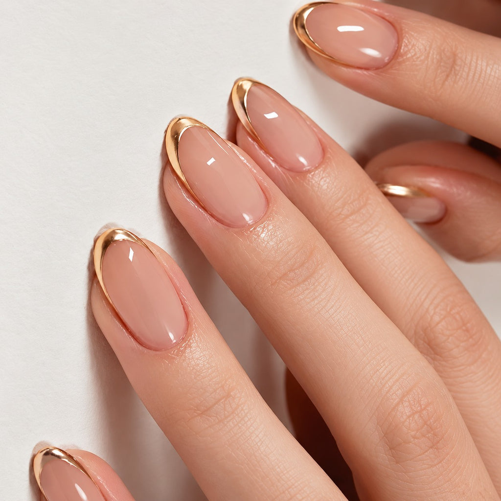 Pink-Gold French Line Art Glossy Press-On Nails 24 pcs