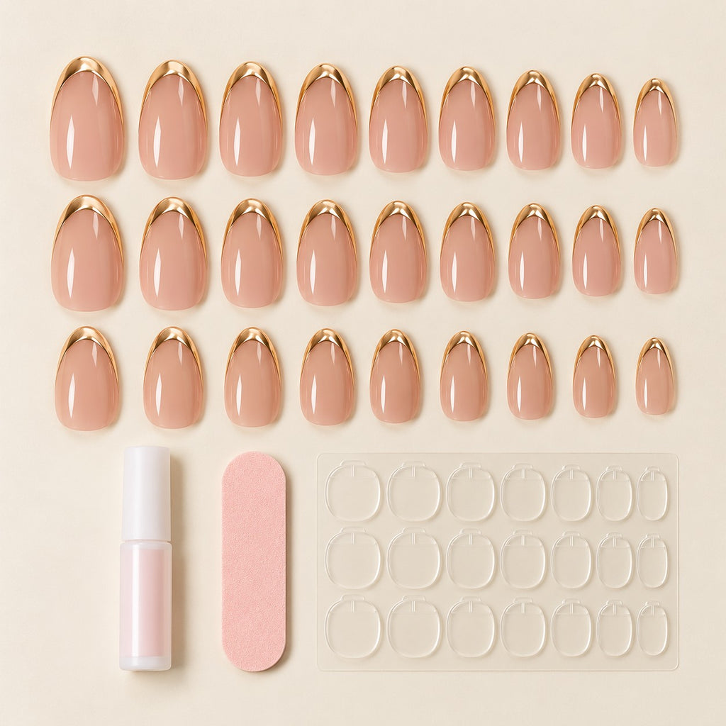 Pink-Gold French Line Art Glossy Press-On Nails 24 pcs - view 3