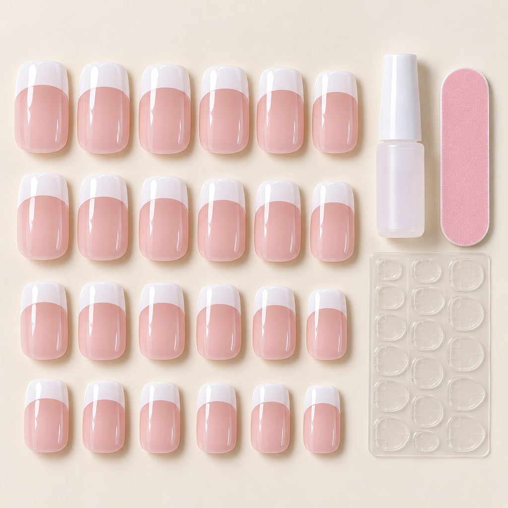 Pink-White French Medium Square Glossy Press-On Nails 24 pcs - view 3