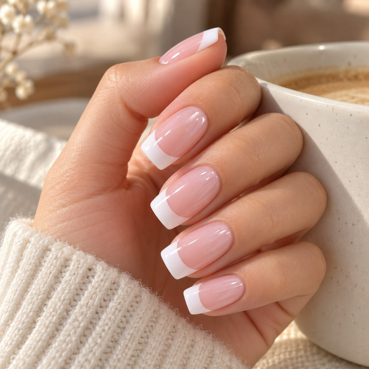 Pink-White French Medium Square Glossy Press-On Nails 24 pcs - view 4
