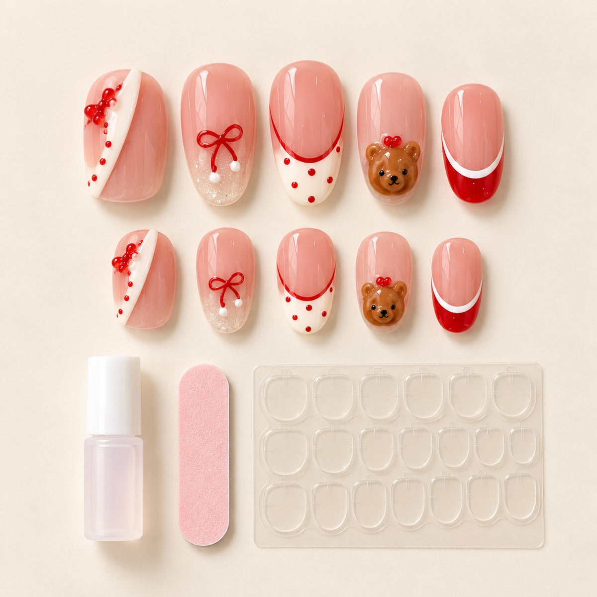 Red Bear Bow Jelly Charm Press-On Nails 10 pcs - view 3