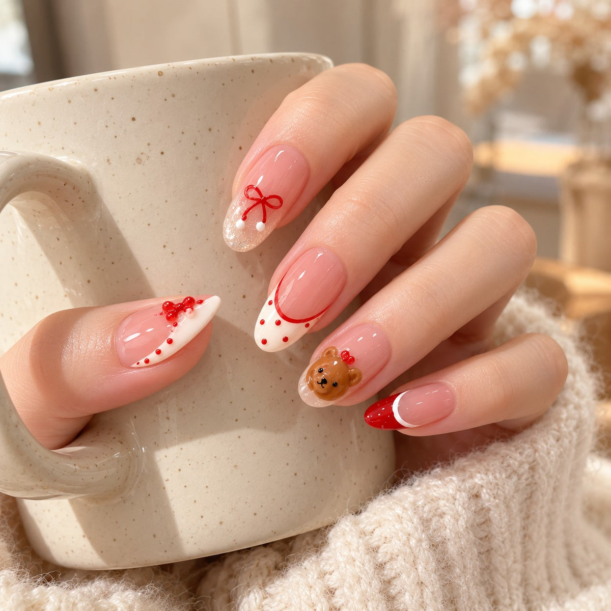 Red Bear Bow Jelly Charm Press-On Nails 10 pcs - view 4