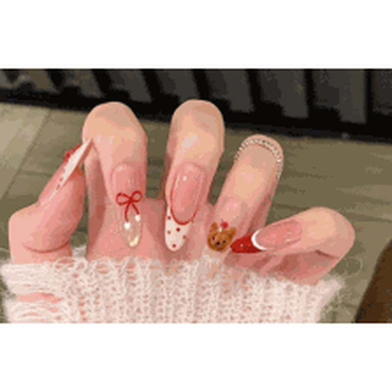 Red Bear Bow Jelly Charm Press-On Nails 10 pcs - view 2