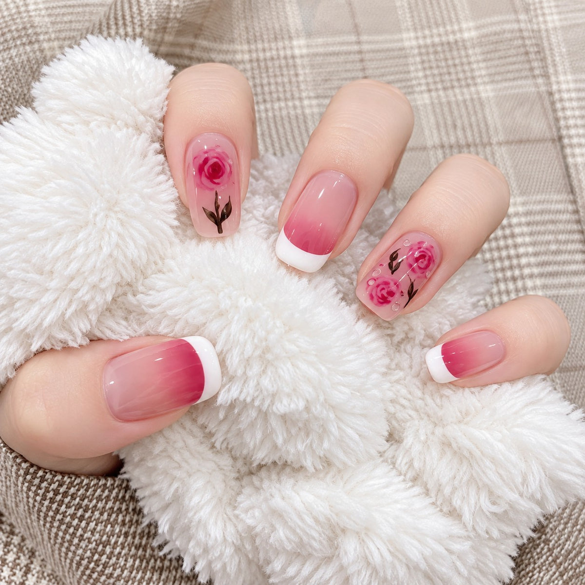 Rose Maiden Pink Jelly Floral Press-On Nails 24 pcs