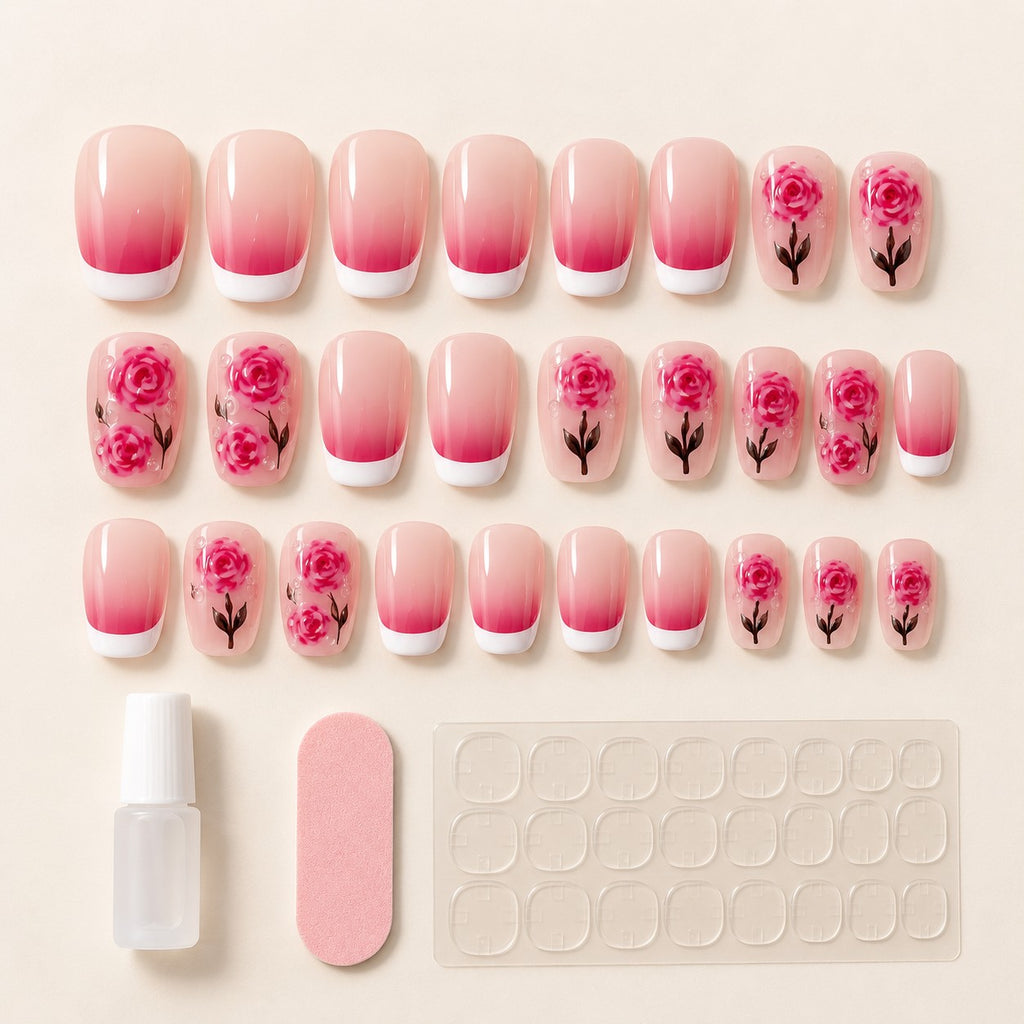 Rose Maiden Pink Jelly Floral Press-On Nails 24 pcs - view 3
