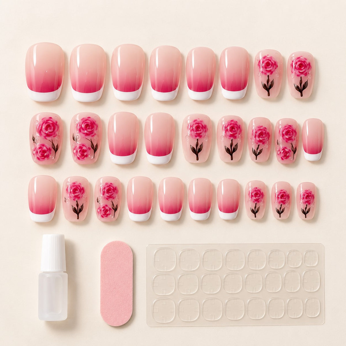 Rose Maiden Pink Jelly Floral Press-On Nails 24 pcs - view 3