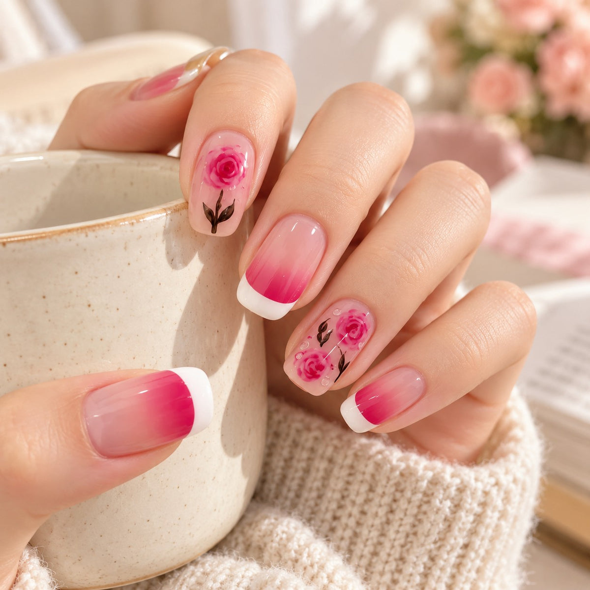 Rose Maiden Pink Jelly Floral Press-On Nails 24 pcs - view 4