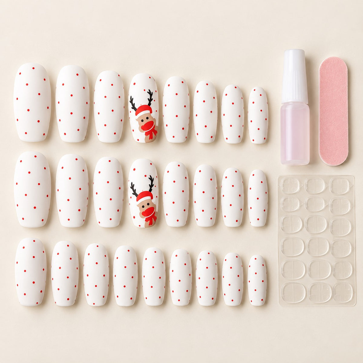 Snowy Reindeer Long Coffin Matte Press-On Nails 24 pcs - view 3