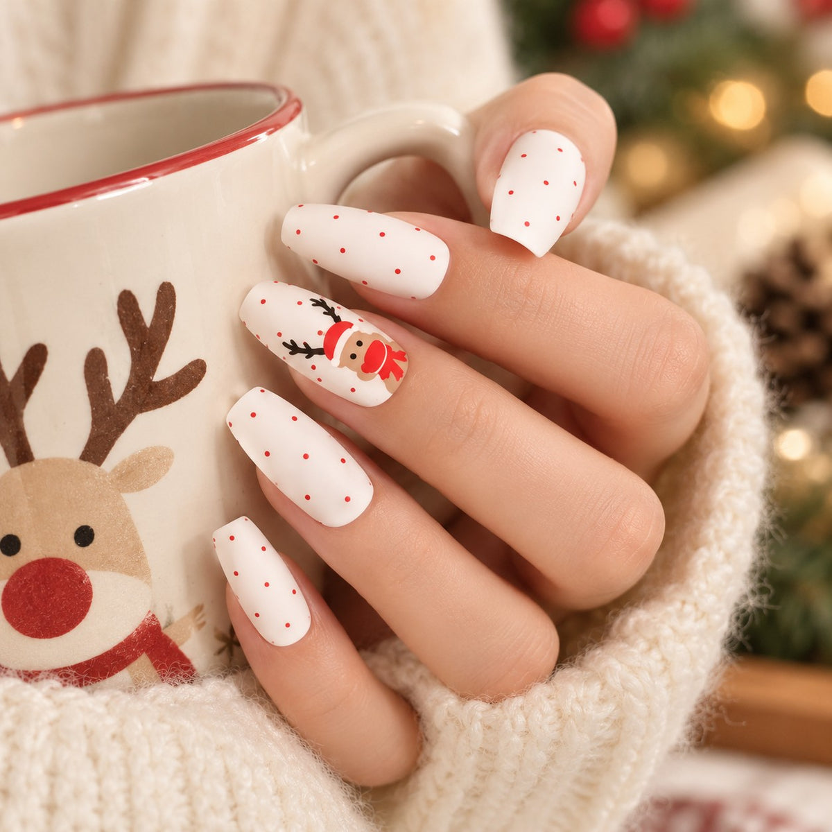 Snowy Reindeer Long Coffin Matte Press-On Nails 24 pcs - view 4