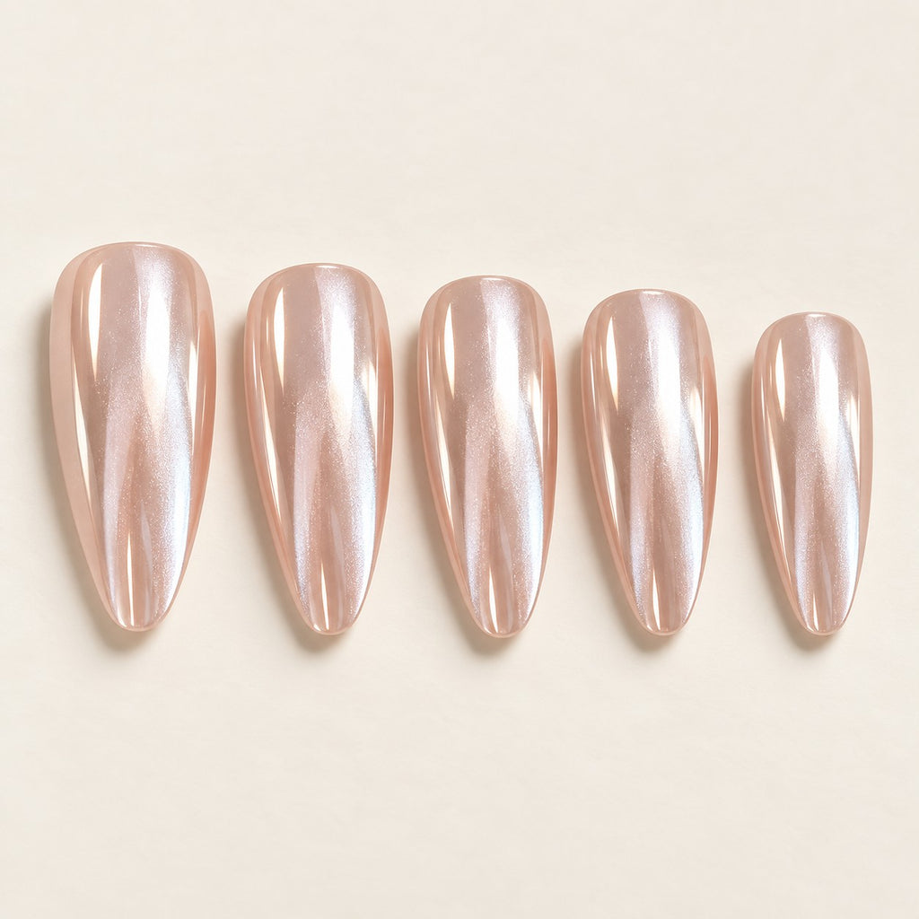 Soft Pink Chrome Press-On Nails 30 pcs