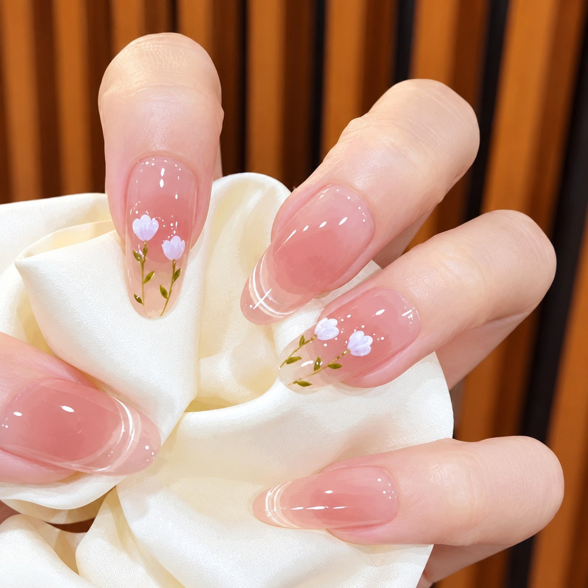 Spring Blossom White Petal Jelly Press-On Nails 10 pcs