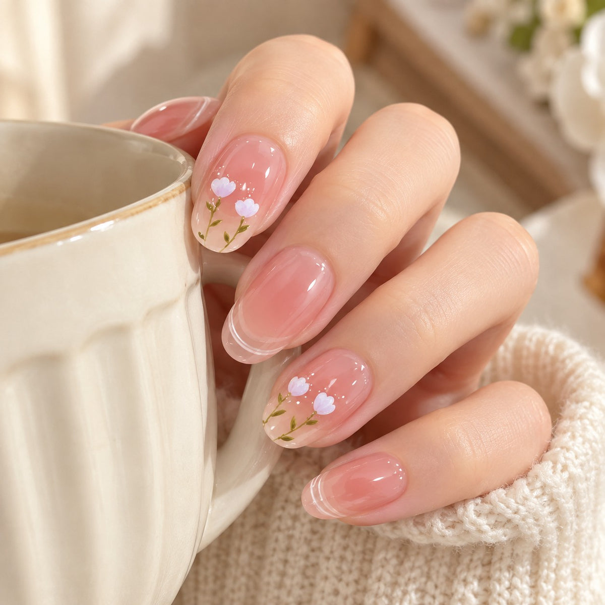 Spring Blossom White Petal Jelly Press-On Nails 10 pcs - view 4