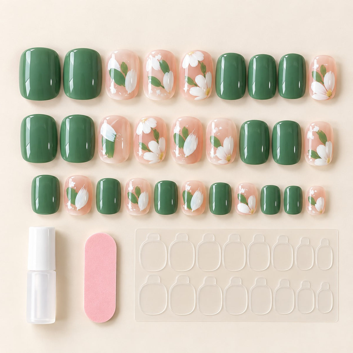 Summer Breeze Green-White Jelly Floral Press-On Nails 24 pcs - view 3