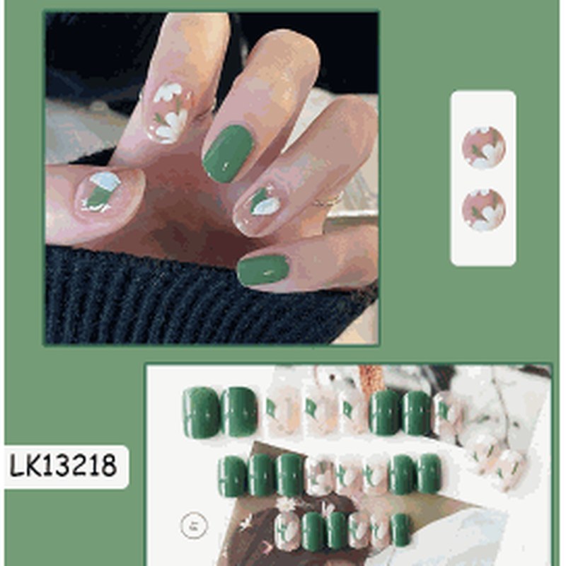 Summer Breeze Green-White Jelly Floral Press-On Nails 24 pcs - view 2