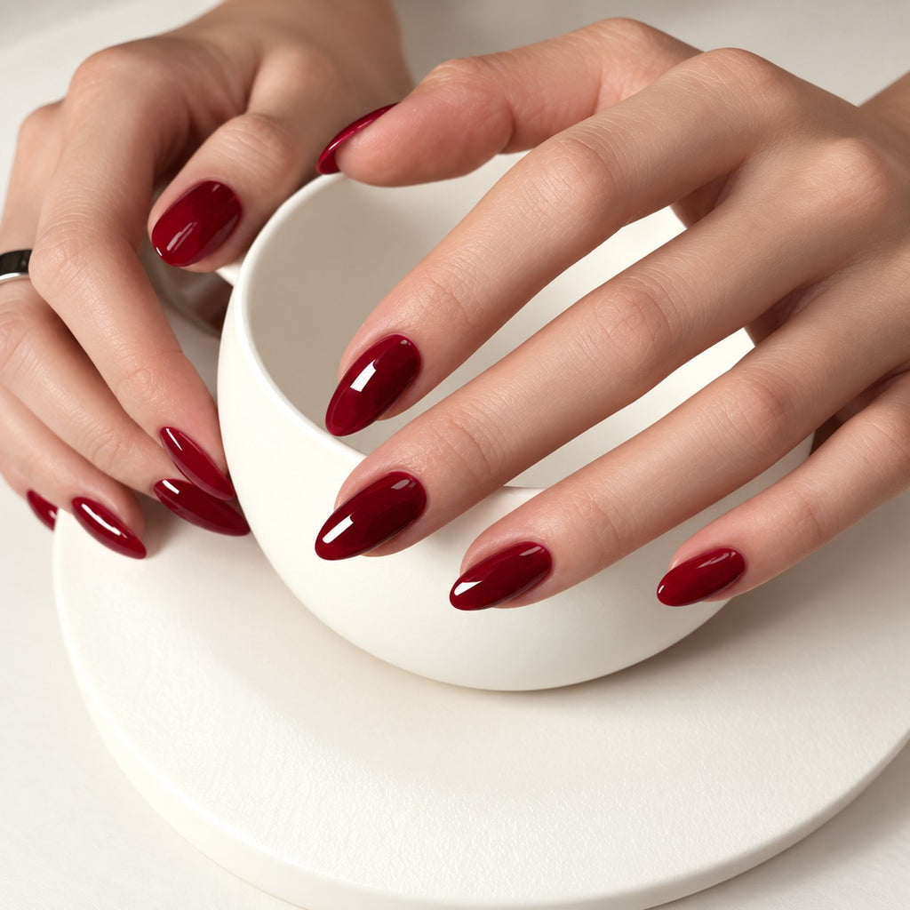 Wine Red Glossy Spark Luxury Press-On Nails 30 pcs