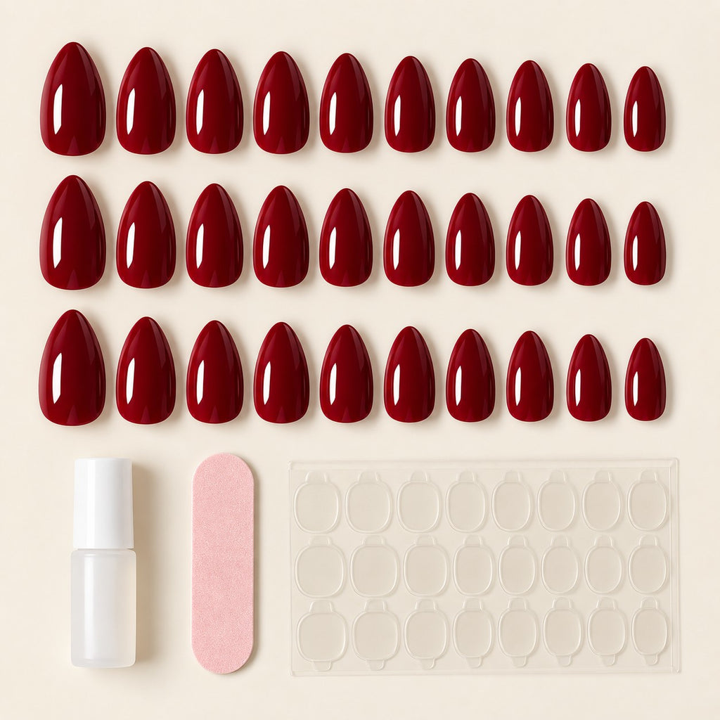Wine Red Glossy Spark Luxury Press-On Nails 30 pcs - view 3