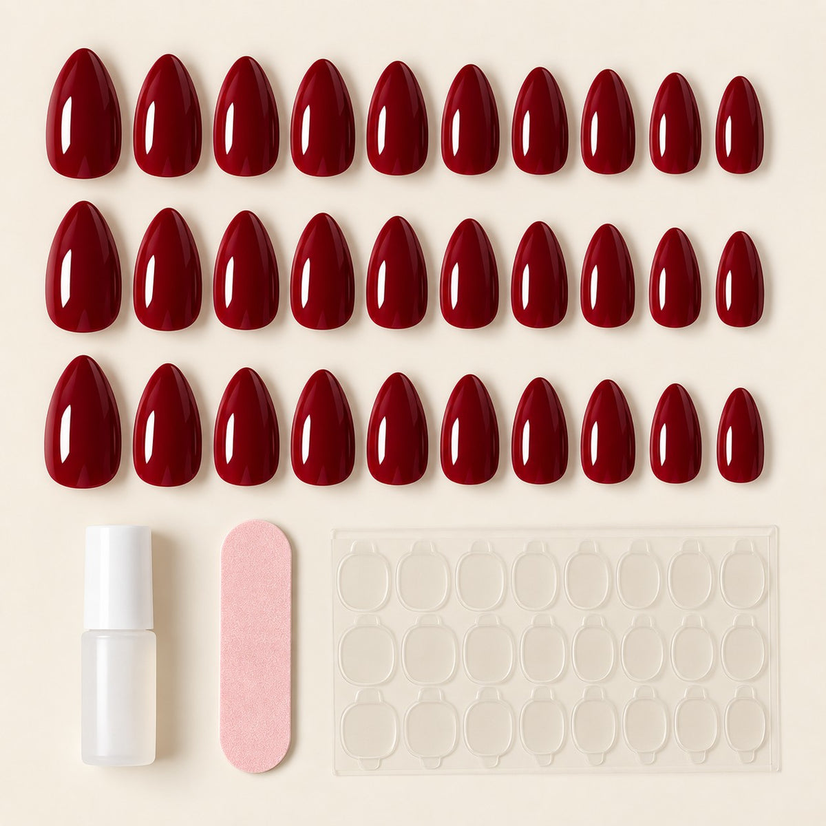 Wine Red Glossy Spark Luxury Press-On Nails 30 pcs - view 3